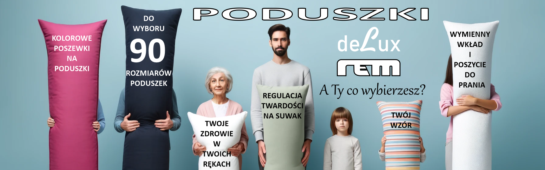 reklama poduszki deLUX REM 90 rozmiarów dwa kolory z regulacją poduszki do spania REMshop poduszki na suwak REM sen 2